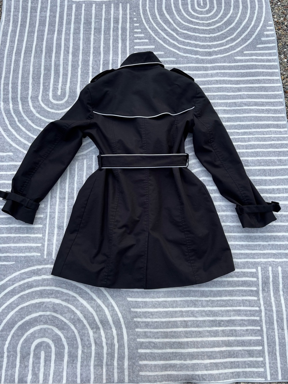 Jones New York Trench Coat, Black and White, Double-Breasted, Belted, Large - Picture 10 of 15